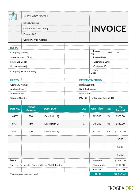 Modèle de facture pro forma de base